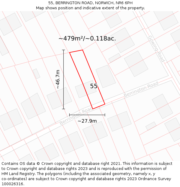 55, BERRINGTON ROAD, NORWICH, NR6 6PH: Plot and title map