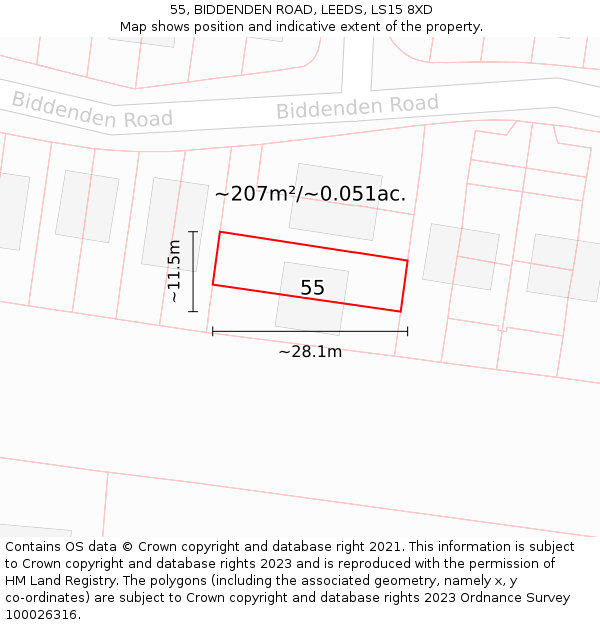 55, BIDDENDEN ROAD, LEEDS, LS15 8XD: Plot and title map