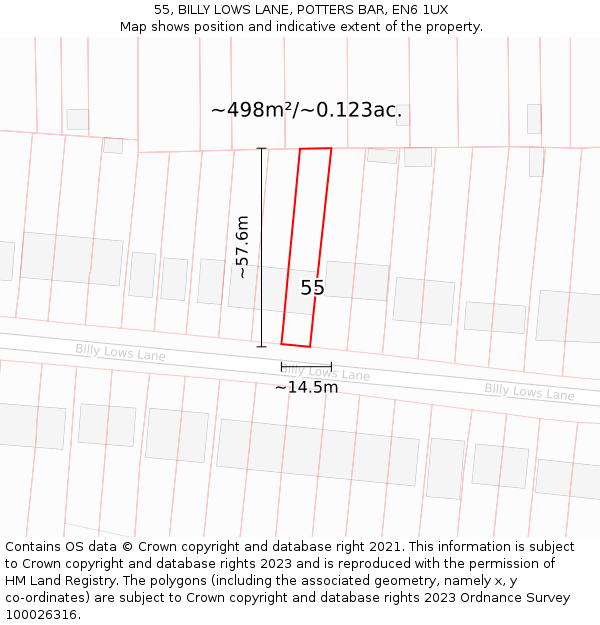 55, BILLY LOWS LANE, POTTERS BAR, EN6 1UX: Plot and title map