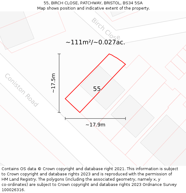 55, BIRCH CLOSE, PATCHWAY, BRISTOL, BS34 5SA: Plot and title map