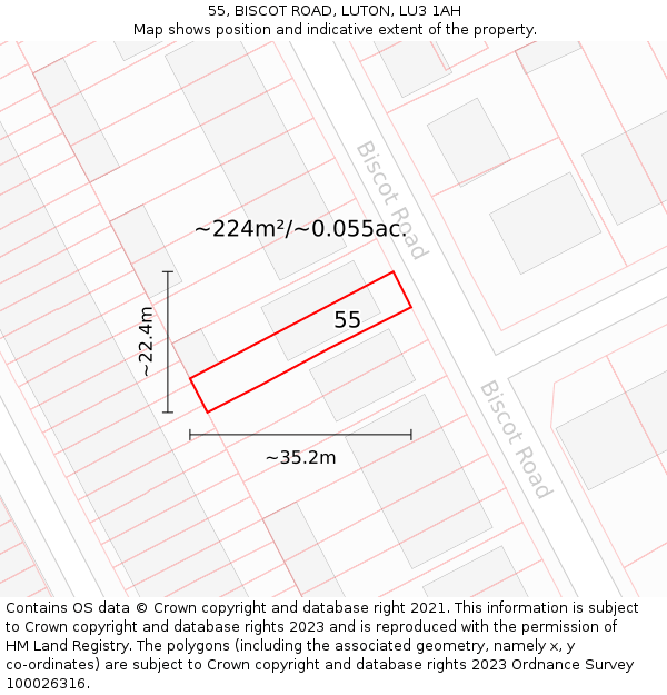 55, BISCOT ROAD, LUTON, LU3 1AH: Plot and title map