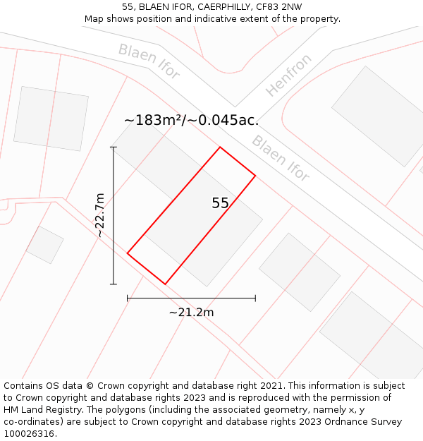 55, BLAEN IFOR, CAERPHILLY, CF83 2NW: Plot and title map