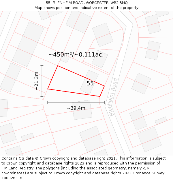 55, BLENHEIM ROAD, WORCESTER, WR2 5NQ: Plot and title map