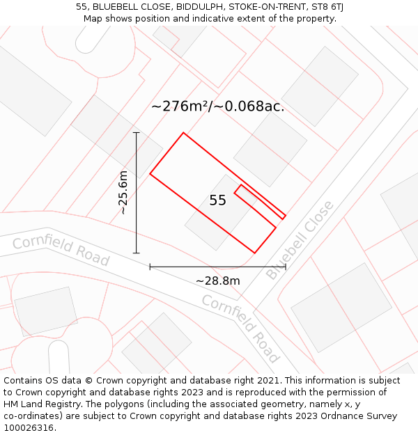 55, BLUEBELL CLOSE, BIDDULPH, STOKE-ON-TRENT, ST8 6TJ: Plot and title map