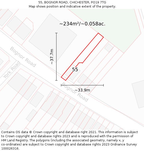55, BOGNOR ROAD, CHICHESTER, PO19 7TG: Plot and title map