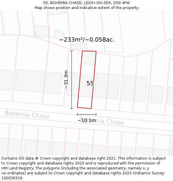 55, BOHEMIA CHASE, LEIGH-ON-SEA, SS9 4PW: Plot and title map