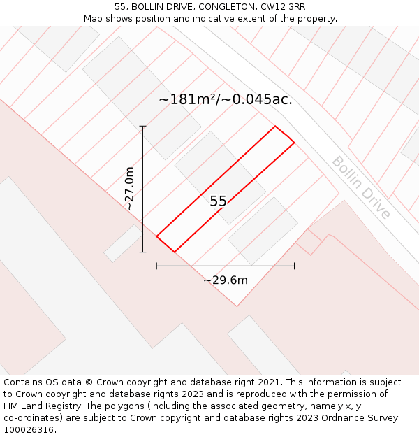 55, BOLLIN DRIVE, CONGLETON, CW12 3RR: Plot and title map