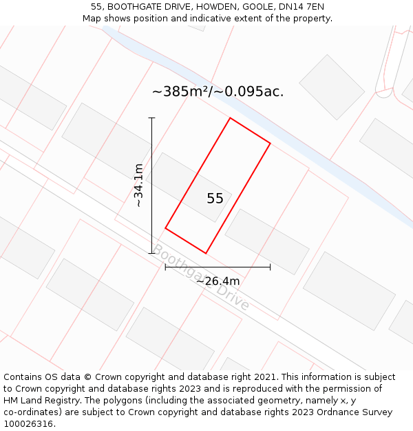 55, BOOTHGATE DRIVE, HOWDEN, GOOLE, DN14 7EN: Plot and title map