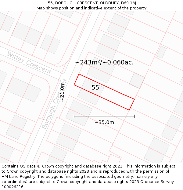 55, BOROUGH CRESCENT, OLDBURY, B69 1AJ: Plot and title map