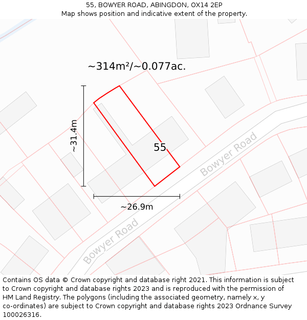 55, BOWYER ROAD, ABINGDON, OX14 2EP: Plot and title map