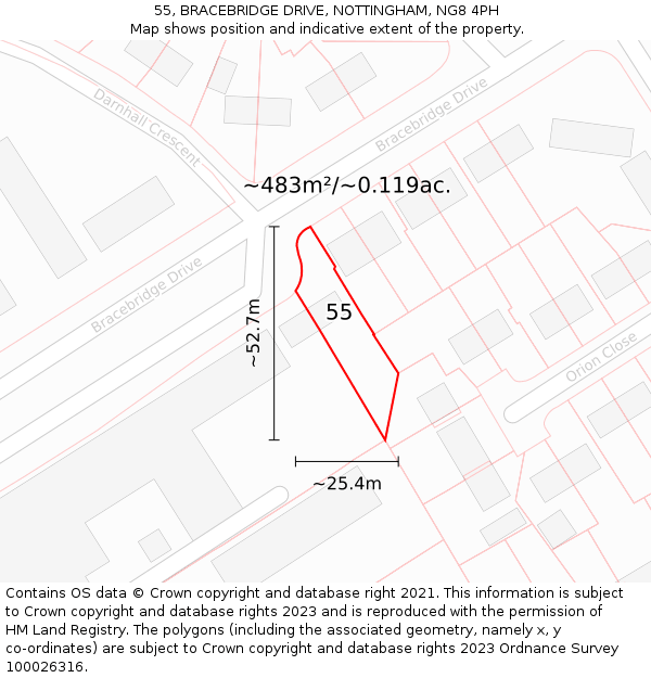 55, BRACEBRIDGE DRIVE, NOTTINGHAM, NG8 4PH: Plot and title map