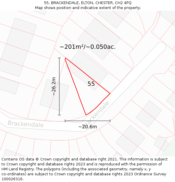 55, BRACKENDALE, ELTON, CHESTER, CH2 4PQ: Plot and title map