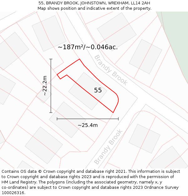 55, BRANDY BROOK, JOHNSTOWN, WREXHAM, LL14 2AH: Plot and title map
