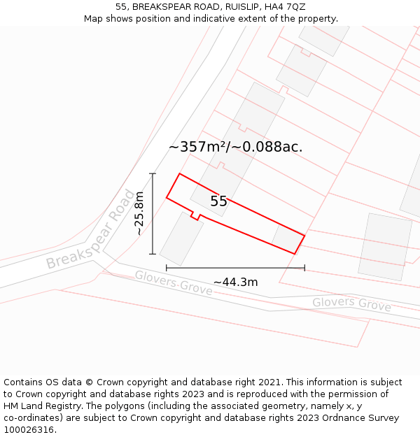 55, BREAKSPEAR ROAD, RUISLIP, HA4 7QZ: Plot and title map