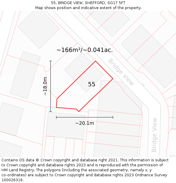 55, BRIDGE VIEW, SHEFFORD, SG17 5FT: Plot and title map