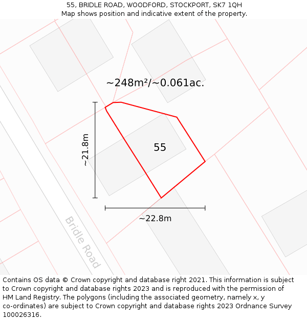 55, BRIDLE ROAD, WOODFORD, STOCKPORT, SK7 1QH: Plot and title map