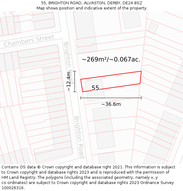 55, BRIGHTON ROAD, ALVASTON, DERBY, DE24 8SZ: Plot and title map