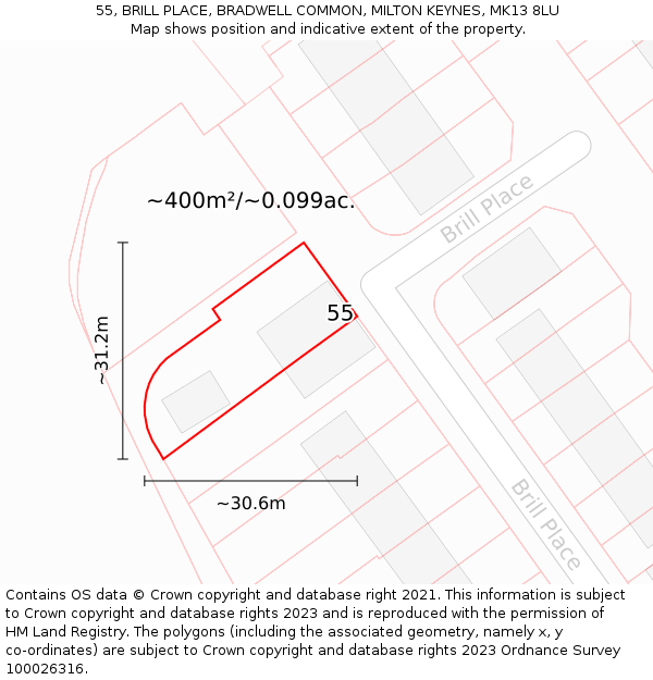 55, BRILL PLACE, BRADWELL COMMON, MILTON KEYNES, MK13 8LU: Plot and title map