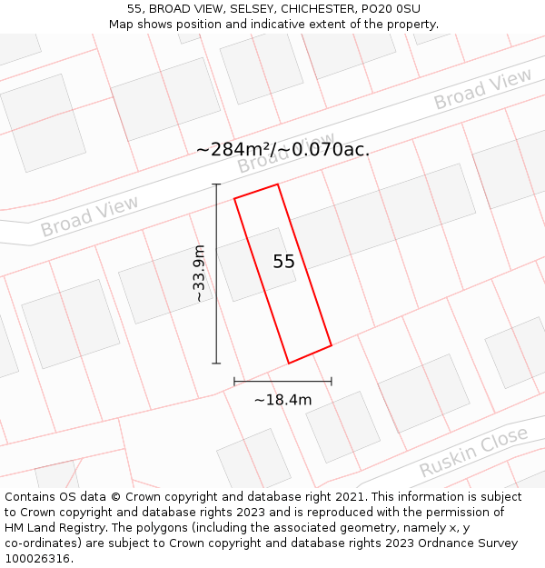 55, BROAD VIEW, SELSEY, CHICHESTER, PO20 0SU: Plot and title map