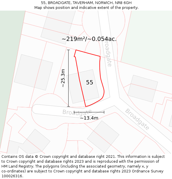 55, BROADGATE, TAVERHAM, NORWICH, NR8 6GH: Plot and title map