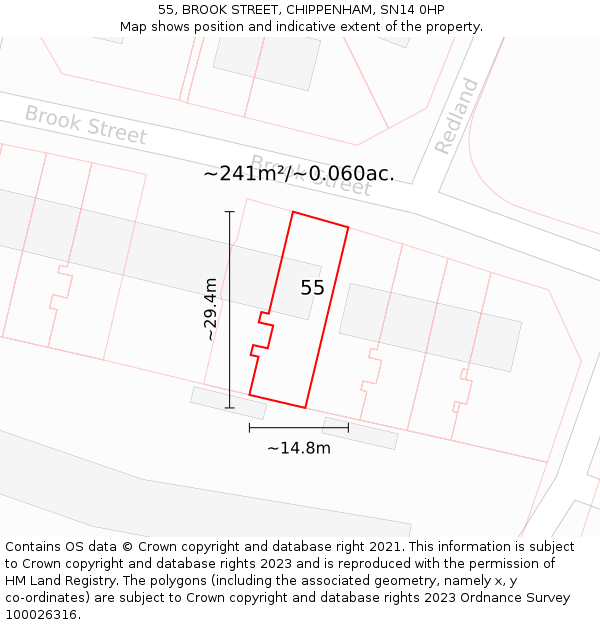 55, BROOK STREET, CHIPPENHAM, SN14 0HP: Plot and title map