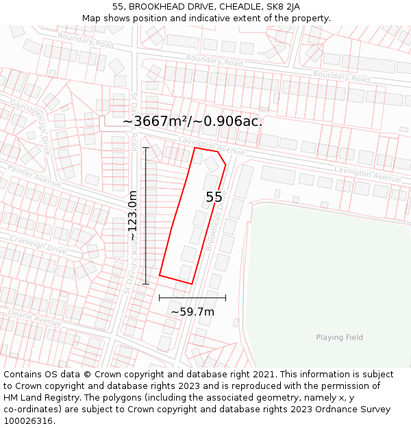 55, BROOKHEAD DRIVE, CHEADLE, SK8 2JA: Plot and title map