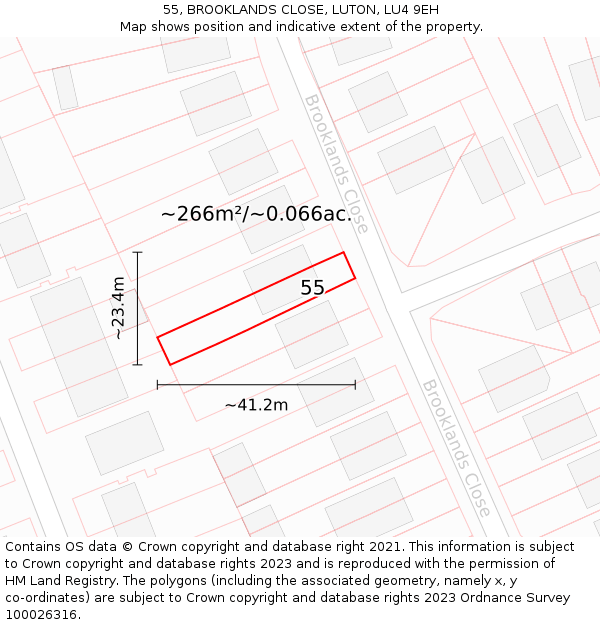 55, BROOKLANDS CLOSE, LUTON, LU4 9EH: Plot and title map