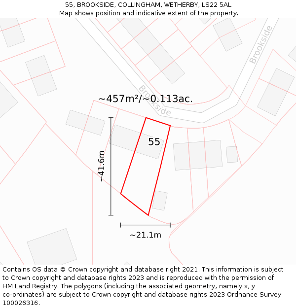 55, BROOKSIDE, COLLINGHAM, WETHERBY, LS22 5AL: Plot and title map