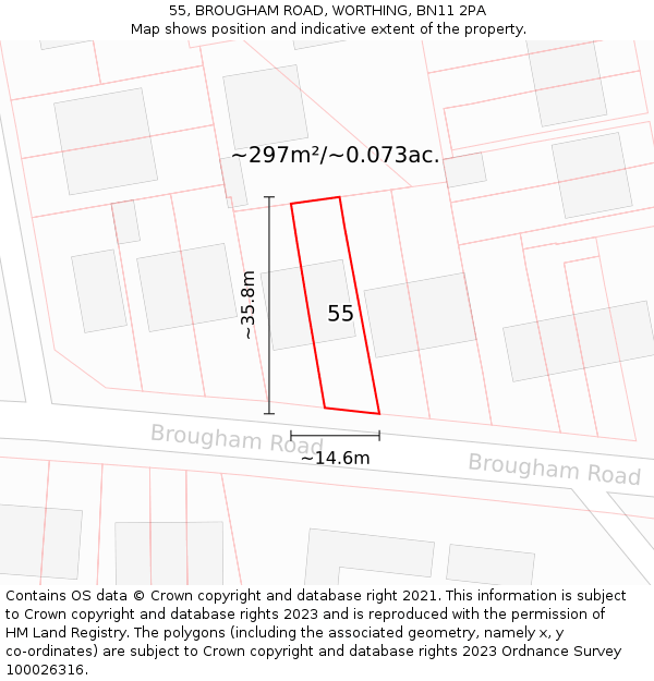 55, BROUGHAM ROAD, WORTHING, BN11 2PA: Plot and title map