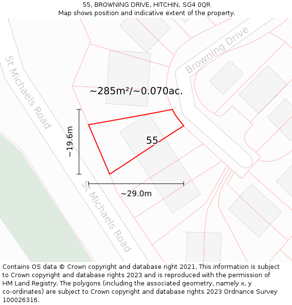 55, BROWNING DRIVE, HITCHIN, SG4 0QR: Plot and title map