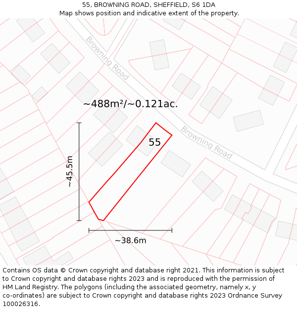 55, BROWNING ROAD, SHEFFIELD, S6 1DA: Plot and title map