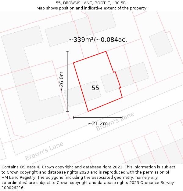 55, BROWNS LANE, BOOTLE, L30 5RL: Plot and title map