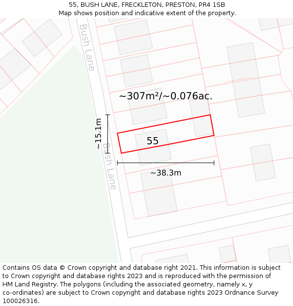 55, BUSH LANE, FRECKLETON, PRESTON, PR4 1SB: Plot and title map