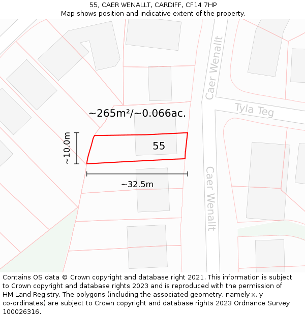 55, CAER WENALLT, CARDIFF, CF14 7HP: Plot and title map