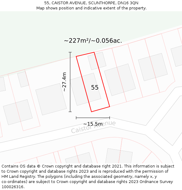 55, CAISTOR AVENUE, SCUNTHORPE, DN16 3QN: Plot and title map