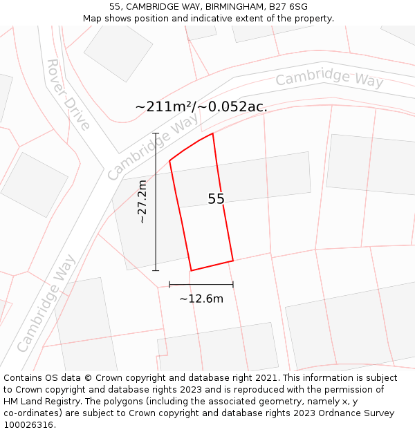 55, CAMBRIDGE WAY, BIRMINGHAM, B27 6SG: Plot and title map