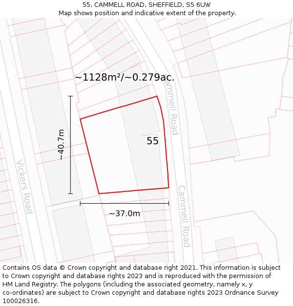 55, CAMMELL ROAD, SHEFFIELD, S5 6UW: Plot and title map