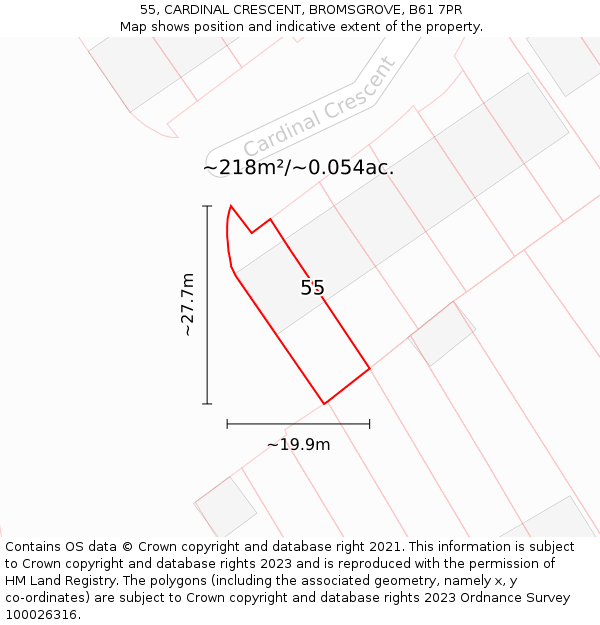 55, CARDINAL CRESCENT, BROMSGROVE, B61 7PR: Plot and title map