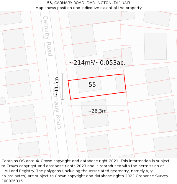55, CARNABY ROAD, DARLINGTON, DL1 4NR: Plot and title map