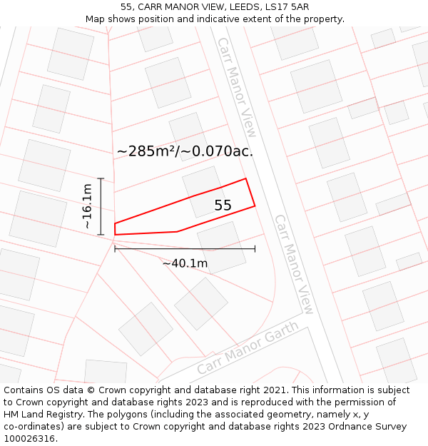 55, CARR MANOR VIEW, LEEDS, LS17 5AR: Plot and title map