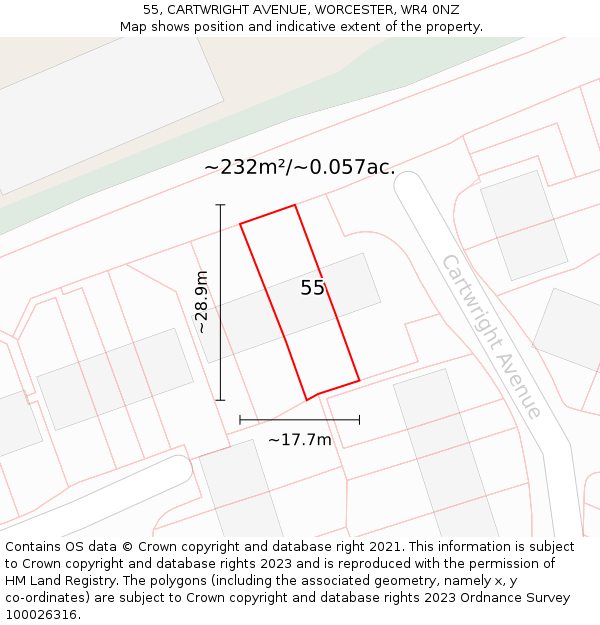 55, CARTWRIGHT AVENUE, WORCESTER, WR4 0NZ: Plot and title map