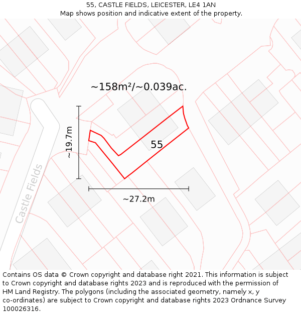 55, CASTLE FIELDS, LEICESTER, LE4 1AN: Plot and title map