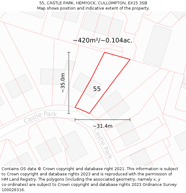 55, CASTLE PARK, HEMYOCK, CULLOMPTON, EX15 3SB: Plot and title map