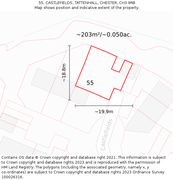 55, CASTLEFIELDS, TATTENHALL, CHESTER, CH3 9RB: Plot and title map