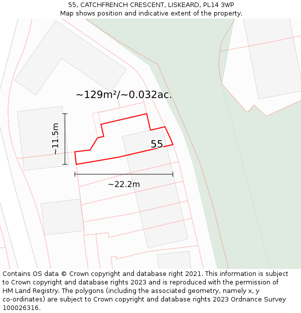 55, CATCHFRENCH CRESCENT, LISKEARD, PL14 3WP: Plot and title map