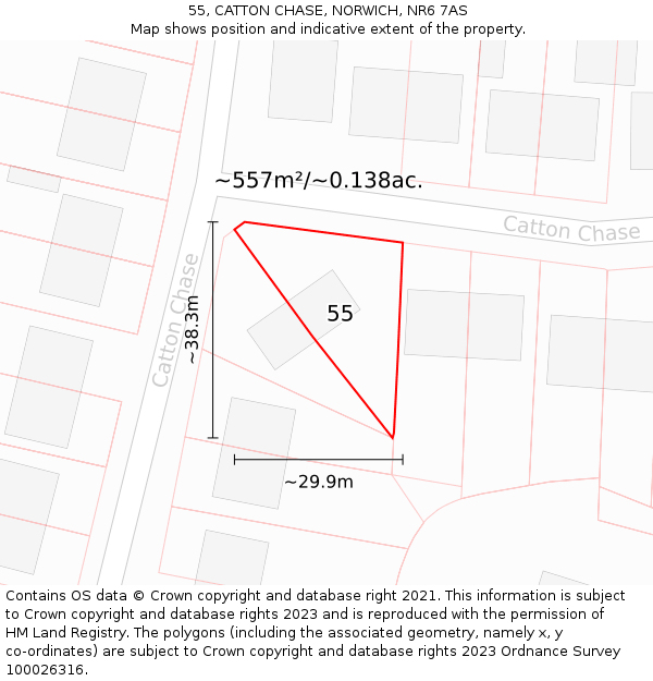 55, CATTON CHASE, NORWICH, NR6 7AS: Plot and title map