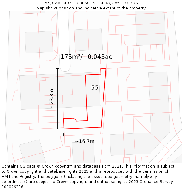 55, CAVENDISH CRESCENT, NEWQUAY, TR7 3DS: Plot and title map