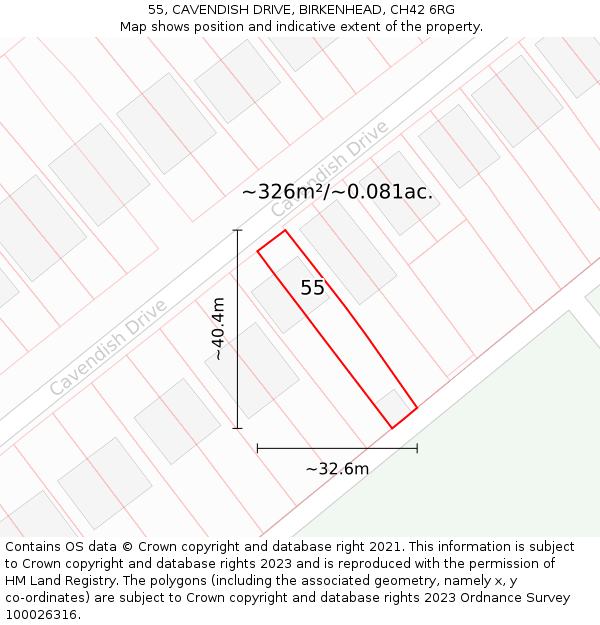 55, CAVENDISH DRIVE, BIRKENHEAD, CH42 6RG: Plot and title map