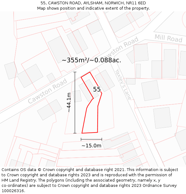 55, CAWSTON ROAD, AYLSHAM, NORWICH, NR11 6ED: Plot and title map