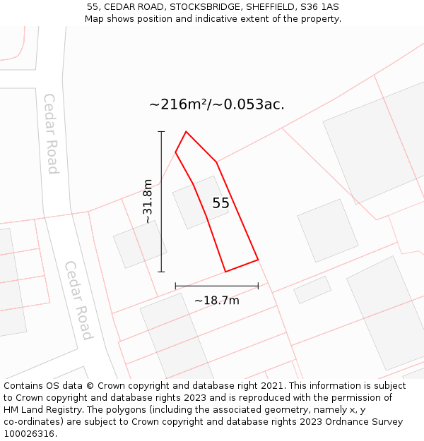 55, CEDAR ROAD, STOCKSBRIDGE, SHEFFIELD, S36 1AS: Plot and title map